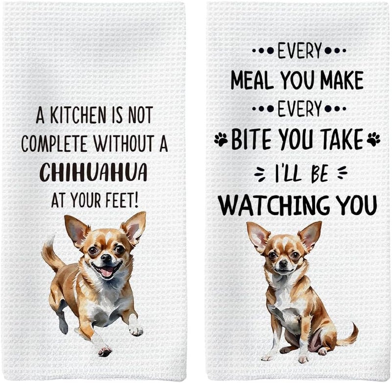 Tzhim Chihuahua Gifts Kitchen Towels Set of 2, Chihuahua Gifts for Women, ChihuahuaDog Dishcloths Dish Towels Tea Towels, ChihuahuaDog Hand Towels, Dog Kitchen Bathroom Decor, 16x24inch - Image 1